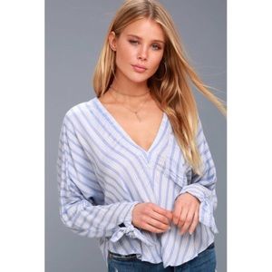 Free People Dolman Sleeve Tie Sleeve Top in Blue